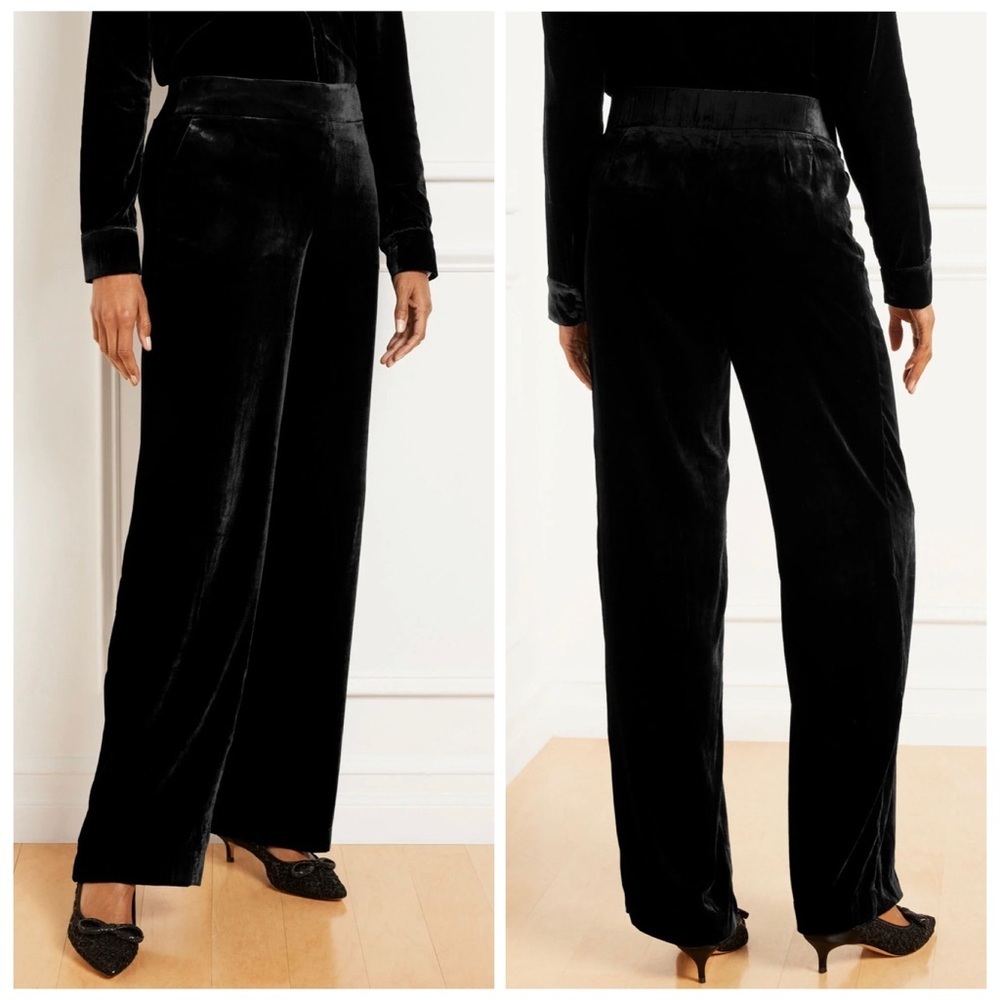 Talbots Straight Leg Effortless Velvet Pants Velour Trousers Black Sz 6 - Picture 1 of 12